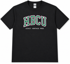 Black tee reading HBCU in green letters with Legacy, Heritage, Pride below